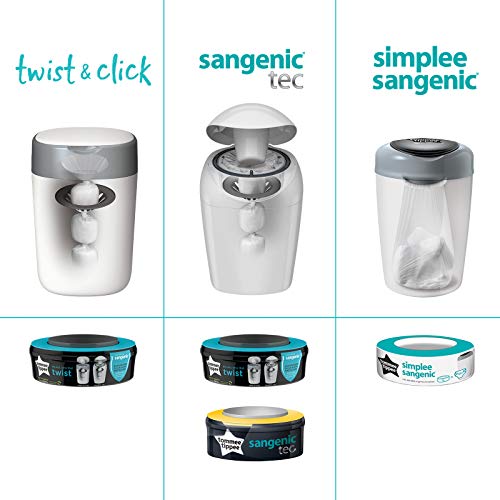 Tommee Tippee Twist & Click Sangenic Sistema avanzado para desechar pañales con 6 recambios, Blanco/Gris