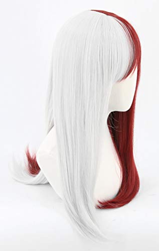 Topcosplay Anime Peluca, Todoroki Peluca Larga , Mujeres Pelucas Plata-Rojo Disfraces para Cosplay Halloween Party