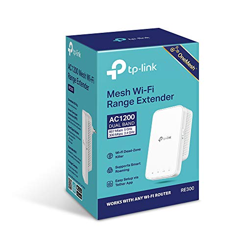 TP-Link RE300 AC1200 - Repetidor de WiFi inteligente sin interrupción (Amplificador de WiFi, One Mesh con smart Roaming, Doble banda high speed, soporta hasta 32 dispositivos simultáneamente