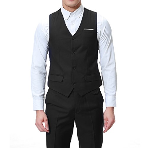 Traje de hombre Slim Fit 3 piezas traje Sakko para bodas negocios Negro
 XS