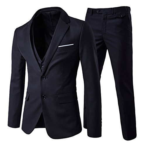 Traje de hombre Slim Fit 3 piezas traje Sakko para bodas negocios Negro
 XS