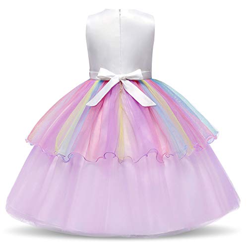 TTYAOVO Chicas Estrella Unicornio Fancy Vestido Princesa Flor Desfile de Niños Vestidos sin Mangas Volantes Vestido de Fiesta Talla 5-6 Años Púrpura