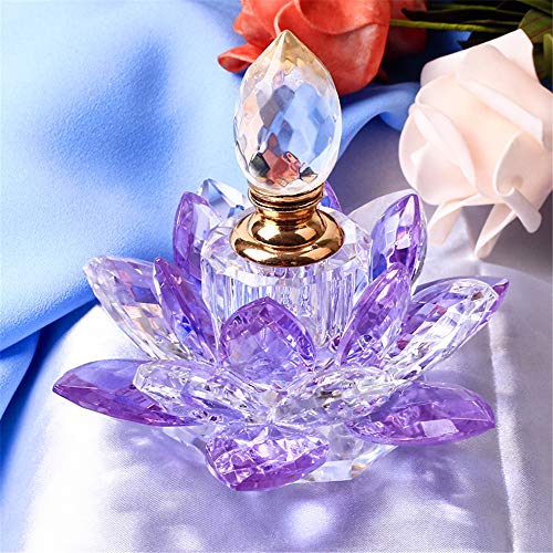 TYGJB Crystal Lotus Flower Incensario Figuras Miniaturas Feng Shui Botella de Perfume de Vidrio para decoración del hogar Regalos para Recuerdos de Boda (Púrpura)