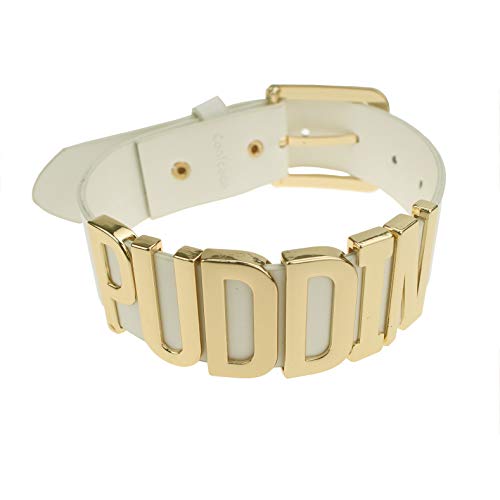 Udekit Ajustable Blanco Cinturón Oro Puddin Collar Ahogador para Mujeres y Niñas (Alrededor DE 1.2 Pulgadas de Ancho)