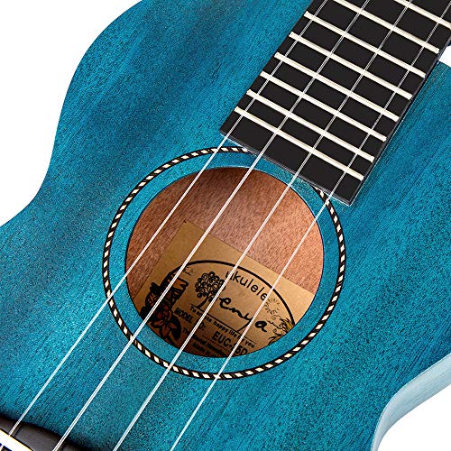 Ukelele Concierto Enya EUC-25D BU 23 pulgadas Azul la Parte Superior de Caoba Sólida con Bolsa de Ukeleles Correa Afinador Cuerdas Cejilla Paño Limpio