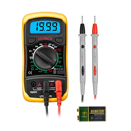 ULTRICS Multimetro Digital Profesional, Voltímetro Amperímetro Ohmímetro Probador Voltaje Continuidad, Medidor Corriente, Mini Multímetro Portátil con Pantalla LCD para Medir OHM AC DC Resistencia