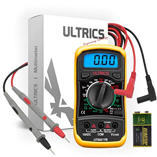 ULTRICS Multimetro Digital Profesional, Voltímetro Amperímetro Ohmímetro Probador Voltaje Continuidad, Medidor Corriente, Mini Multímetro Portátil con Pantalla LCD para Medir OHM AC DC Resistencia