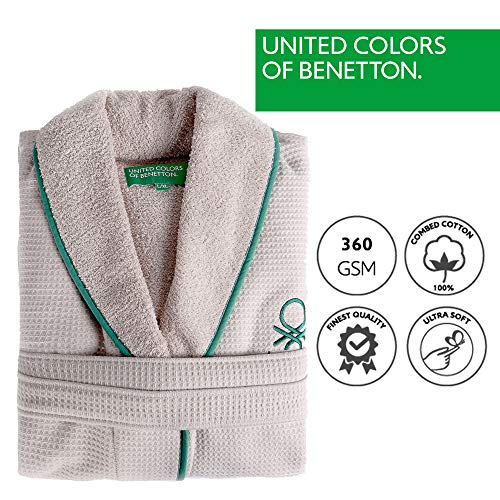 UNITED COLORS OF BENETTON. Albornoz l/XL 360gsm Nido Abeja 100% algodón Casa Benetton, Beige/Verde