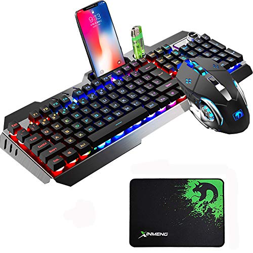 Urchoiceltd Juego De Teclado y Mouse Tecnología M398 Retroiluminación De Teclado Con Cable Keyboard Metal Waterproof + Cable 2000 DPI 6 Botones Ratón Optical Backlight Game Con USB Mouse + Mouse Pad