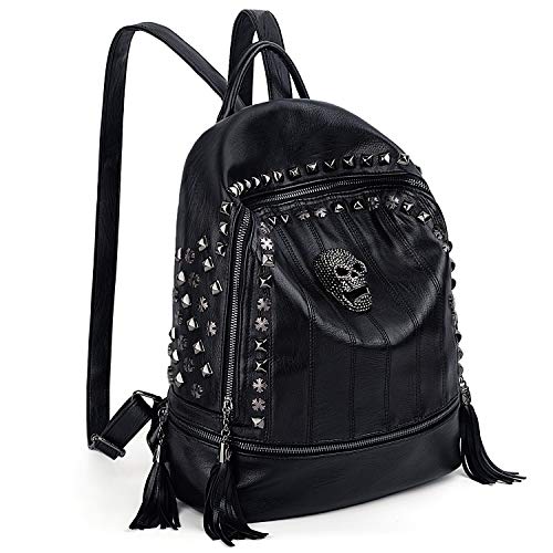 UTO - Bolso Mochila de Mujer Bolso de Hombro Moda de Cuero Sintético Remache Tachonado Calavera Cráneo Estilo Punk Gótico