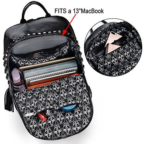 UTO - Bolso Mochila de Mujer Bolso de Hombro Moda de Cuero Sintético Remache Tachonado Calavera Cráneo Estilo Punk Gótico