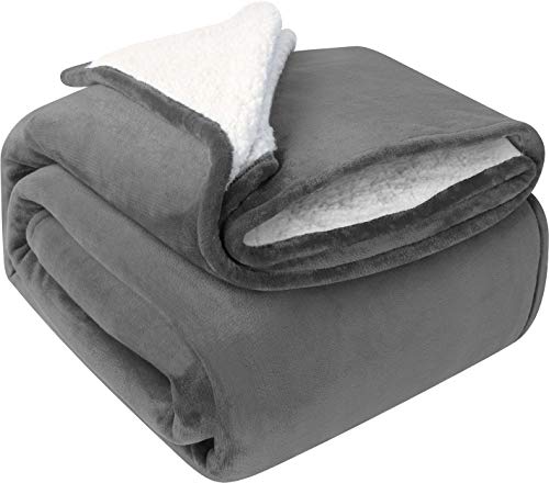 Utopia Bedding Mantas Reversibles de Franela Sherpa (150 x 200 cm) - Gris - Tela de Cepillo Extra Suave, Súper cálida, Mantas para sofás acogedora y Ligera, Cuidado fácil