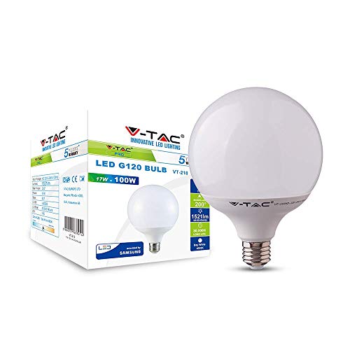 V-TAC Bombilla LED 17 W, Globo G120 Chip Samsung Pro Casquillo E27, 4000 K