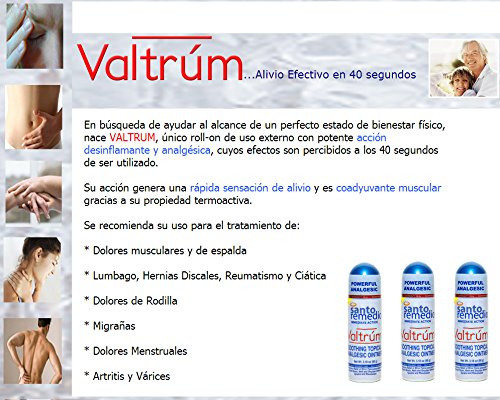 Valtrum alivio rápido y efectivo. Único roll-on de uso externo con potente acción desinflamante y analgésica, cuyos efectos son percibidos a los 40 segundos de ser utilizado.