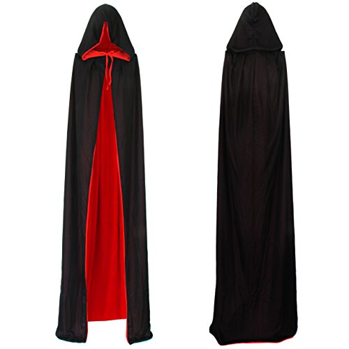 Vampiro Capucha Capa Manto Reversible Negro Rojo para Adultos Halloween Dracula Cosplay 170cm