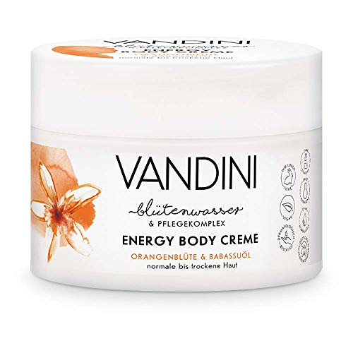 Vandini Energy Body crema para mujer con azahar y aceite de baba – Crema corporal y facial para piel normal a seca – Crema hidratante vegana para mujeres (1 x 200 ml)