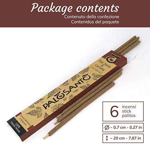 Varillas de Incienso Natural Palo Santo y Canela – Varillas de Incienso perfumadas – Incienso chamánico para Recetas y Ceremonias sagradas – Activa la energía Positiva – 6 Stick