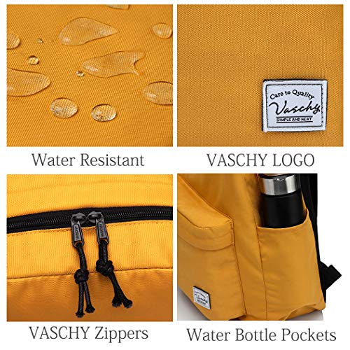 VASCHY Mochilas Escolares,Mochila Mujer Resistente Al Agu Casual Vintage Mochila Juvenil Livianas 20 Litros para Universidad Trabajo Viaje Amarillo