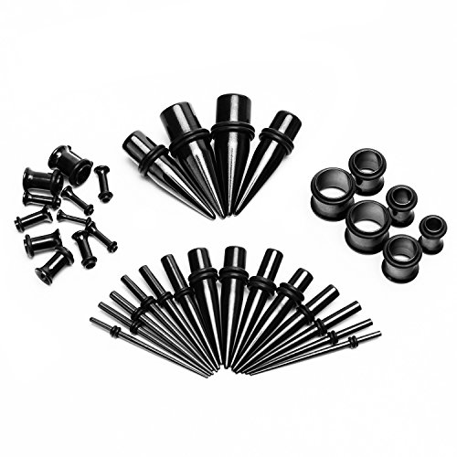 Vcmart 36pc Titanio Oreja calibres Kit tapers de Acero Inoxidable con Tapones 14g-00g Estiramiento Kit