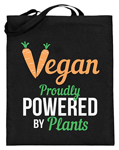 Vegan Proudly Powered By Plants - Bolsa de yute (con asas largas), color Negro, talla 38cm-42cm