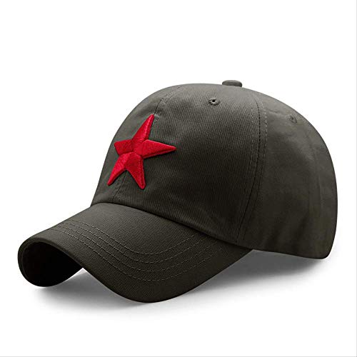 Verano Simple Gorra de béisbol de algodón Hombres y Mujeres al Aire Libre Sombrero para el Sol Estrella de Cinco Puntas Bordado Gorra de Ocio ejército Verde Fondo Rojo Estrella de Cinco Puntas