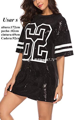 Vestidos Mujer Camiseta Vestido Casual Lentejuelas Verano Vestido Manga Corta Club Mini Vestidos de Fiesta Black M