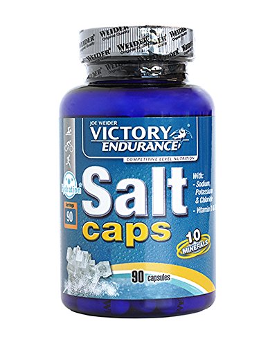 Victory Endurance Salt Caps. 90 capsulas. Con un aporte extra de vitaminas D y B1. Con sodio, potasio, Cloro, Calcio, Hierro, Magnesio, Yodo, Cobre, Manganeso, Selenio.