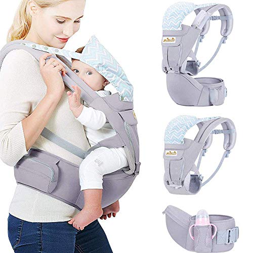 Viedouce Portabebe Ergonómico con Asiento/Puro algodón Ligero y Transpirable/Multiposición:Dorsal, Ventral, Ajustable para Recién Nacidos y Niños Pequeños de 3-48meses (3.5 a 20 Kg)