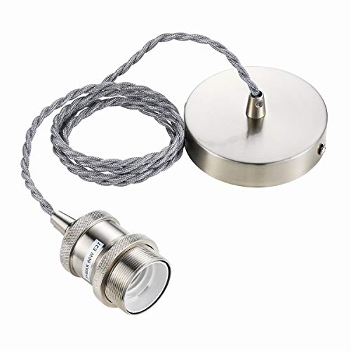 VLIKE PL01 Iluminación colgante Modern ES E27 Techo Suspensión Trenzado Flex Lámpara Soporte Colgante Luz Fitting Kit (Níquel Satinado)