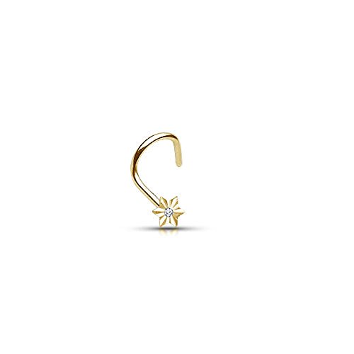 Vorra Fashion - Pin para nariz con forma de flor para niñas con piedra única chapada en oro de 14 K