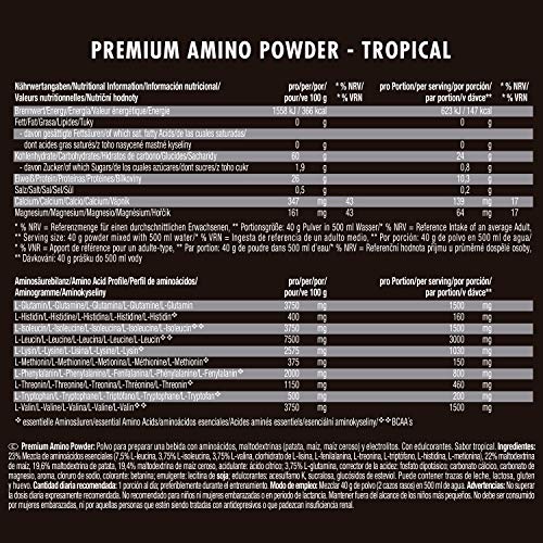 Weider Premium Amino Power 800 g Tropical. Con aminoácidos esenciales y electrolitos. Perfecto Intraentreno.