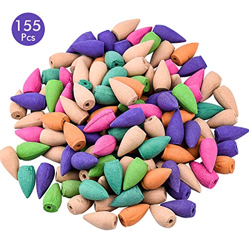 WEKON 155pcs Cono Reflujo, Cono de Incienso, Incienso Pagoda Aromaterapia, Cono Sándalo Natural Olor a Flores Perfume Doméstico Colores Surtidos Meditación SPA 2.3cm Elemento 100% Seguro Antiestrés