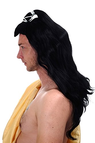 WIG ME UP- 140-PP103 Peluca Hombres Carnaval China Japón Kungfu espadachín Samurai Ronin Wang Yu Trenza de Pelo Largo Negro