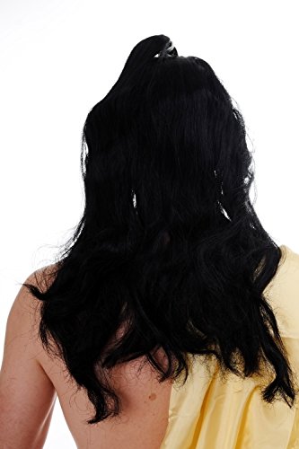 WIG ME UP- 140-PP103 Peluca Hombres Carnaval China Japón Kungfu espadachín Samurai Ronin Wang Yu Trenza de Pelo Largo Negro