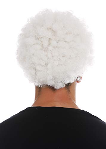 WIG ME UP- MMAS-9M-K20Y Peluca para Mujeres Hombres Carnaval Afro rizos Cortos densos Cabello Crespo Blanco