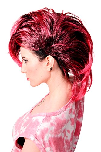 WIG ME UP- PW0078-1-P103PC41 Peluca Negra bisoñe Glam Punky Peinado mohicano Negro -Pinky