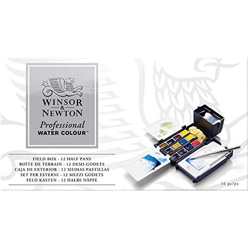 Winsor & Newton Profesional - Set caja de campo de 12 medio godets de acuarelas, multicolor