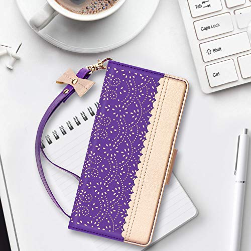 WWW - Funda para Samsung Galaxy Note 20, diseño romántico de flores talladas de piel, con espejo interior y función atril para Samsung Galaxy Note 20 de 17 cm 2020, color morado