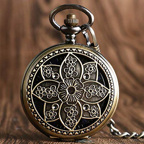 WYZQ Colgante de Reloj Creativo, Vintage Lotus Hollow Reloj de Bolsillo mecánico automático de Viento Manual para Hombre Relojes con Esfera esquelética