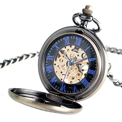 WYZQ Colgante de Reloj Creativo, Vintage Lotus Hollow Reloj de Bolsillo mecánico automático de Viento Manual para Hombre Relojes con Esfera esquelética