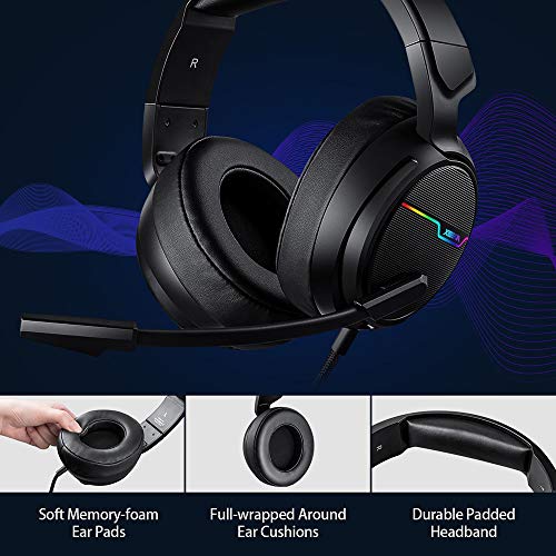 XIBERIA-Auriculares para Xbox One, PS4, Auriculares para Juegos, Auriculares estéreo de 3,5 mm con micrófono de Memoria Suave para PC, Ordenador portátil, Videojuego con Control de Volumen Flexible