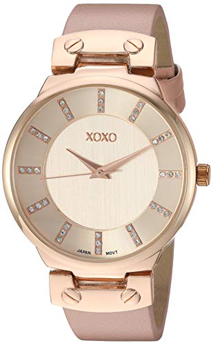 XOXO Women's Stainless Steel Analog-Quartz Watch with Leather-Synthetic Strap, Pink, 21 (Model: XO3466)