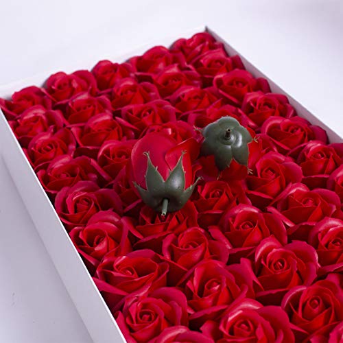XuanMax 50pcs Rosas Pétalo Flores de Jabón en Caja Bouquet de Flores Artificiales Jabón de Flores de Perfumada Baño Cuerpo Regalo para Boda Decoración San Valentín Día de la Madre - Rojo