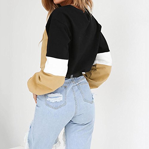 YEBIRAL Sudaderas Mujer,Otoño Invierno Original Tumblr Patchwork Crop Tops Camisas Dobladillo con Cordones Sudaderas Cortas Sudaderas Adolescentes Chicas