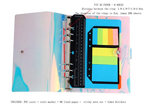 YHH Libretas Bonitas A5 Cuaderno Líneas/Rayas Diario de Viaje Organizador Personal Creativo con 6 Anillas/Papel Divisor/Índices/Regla/Notas Adhesivas Regalo Originale Para Mujer Navidad Transparente