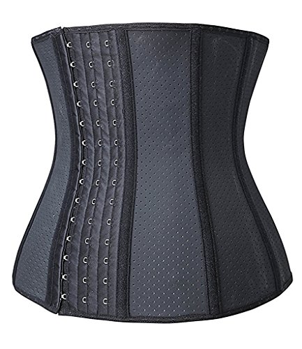 YIANNA Mujer Fajas Reductoras Adelgazante Respirable Corsé Cintura Entrenador Cincher Corset Bustier de Cinturón Formación Negro,UK-YA10533-Black-S