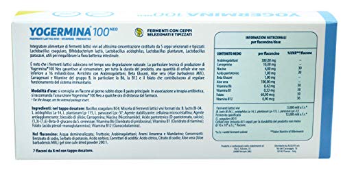 YOGERMINA 100 | 16 MIL MILLONES DE FERMENTOS LÁCTICOS VIVOS Y SPORIFICADOS, incluidos Lactobacillus Acidophilus y Bifidobacterium. Con aloe vera. Útil para la flora intestinal