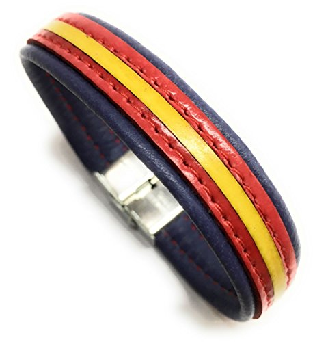 YOJAN PIEL Pulsera De Cuero Bandera De España (Fabricada Artesanalmente) (Azul Oscuro)