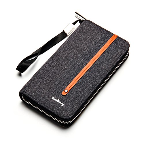 Young & Ming Monedero Moda Lonas Cartera de Embrague Hombre Piel Casual Largo Billetera Grande Cartera De Men con cremallera y gran Capacidad y estilo lujoso（Negro）