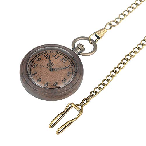 Yxxc Maravilloso Reloj de Bolsillo de Cuarzo con Esfera marrón para Mujer, Relojes de Bolsillo de Madera con números árabes claros para Mujer, excelente Reloj Colgante de Madera de Cara